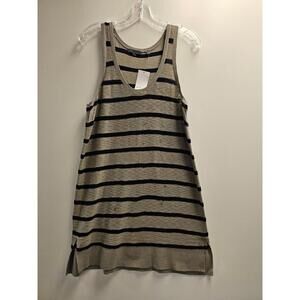 Vince Grey & Navy Striped Knit Crew Neck Sleeveless Tunic Dress